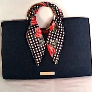 Liz Claiborne Denim Purse with Black & White Gingham Bow & Detachable Strap